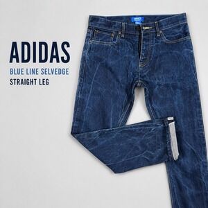 Adidas Originals Blue Line Selvedge Straight Leg Jeans Dark Wash Mens 30x30